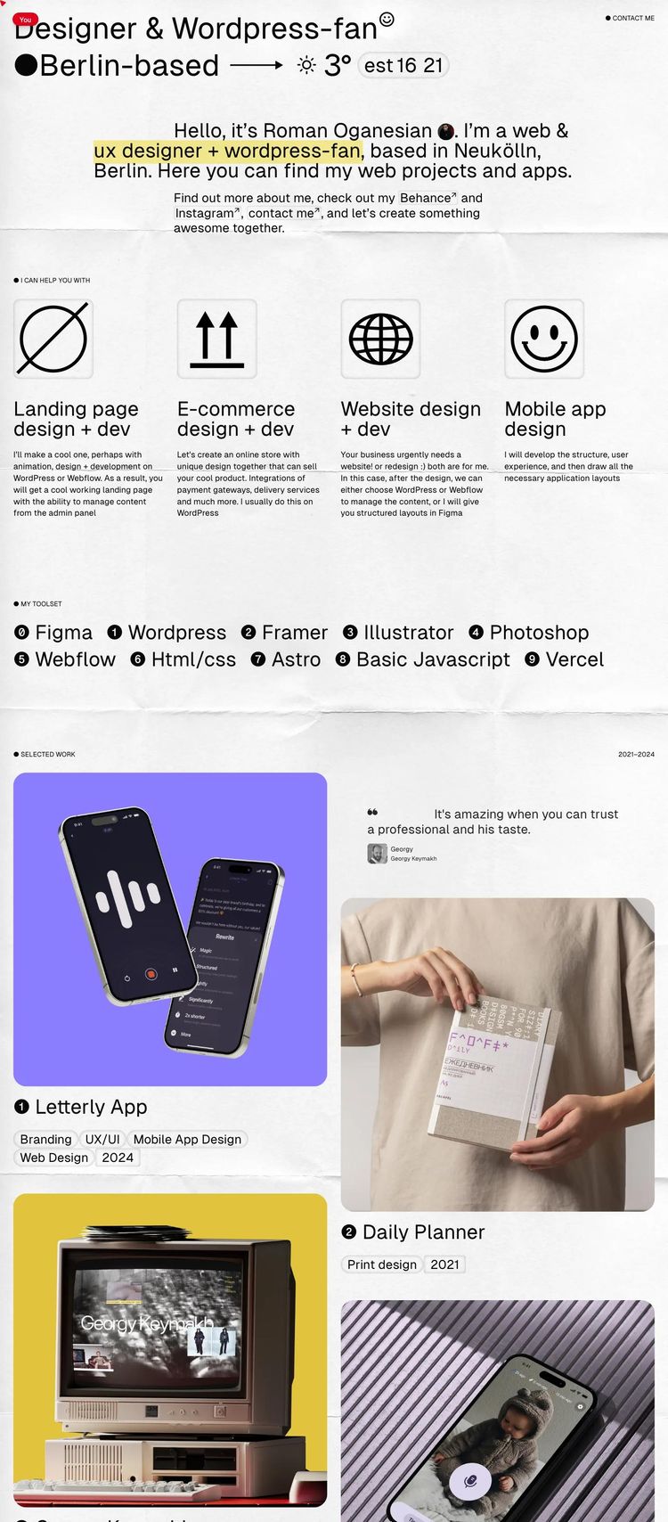 Screenshot 2 of Roman Oganesian (Example Astro Web Developer Portfolio Website)