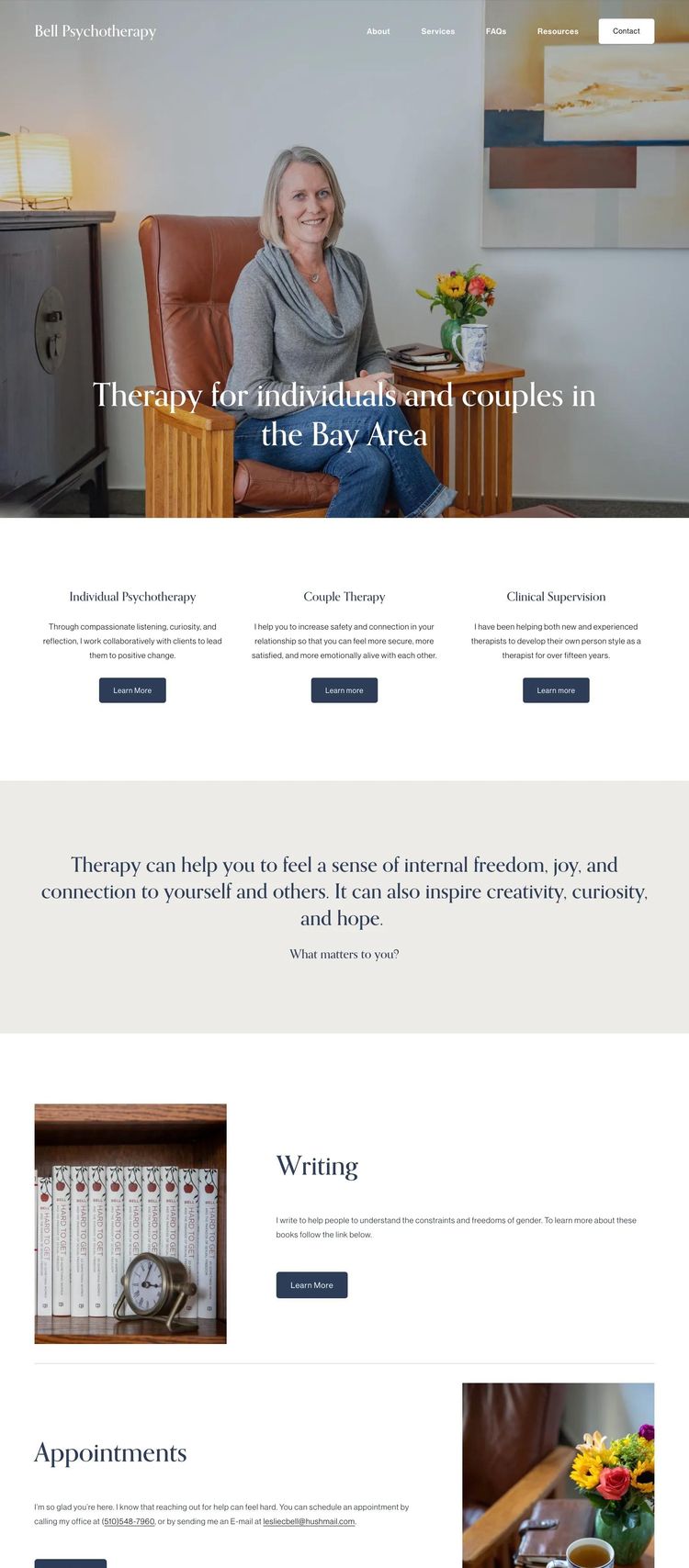 Screenshot 1 of Bell Psychotherapy (Example Squarespace Therapist Website)
