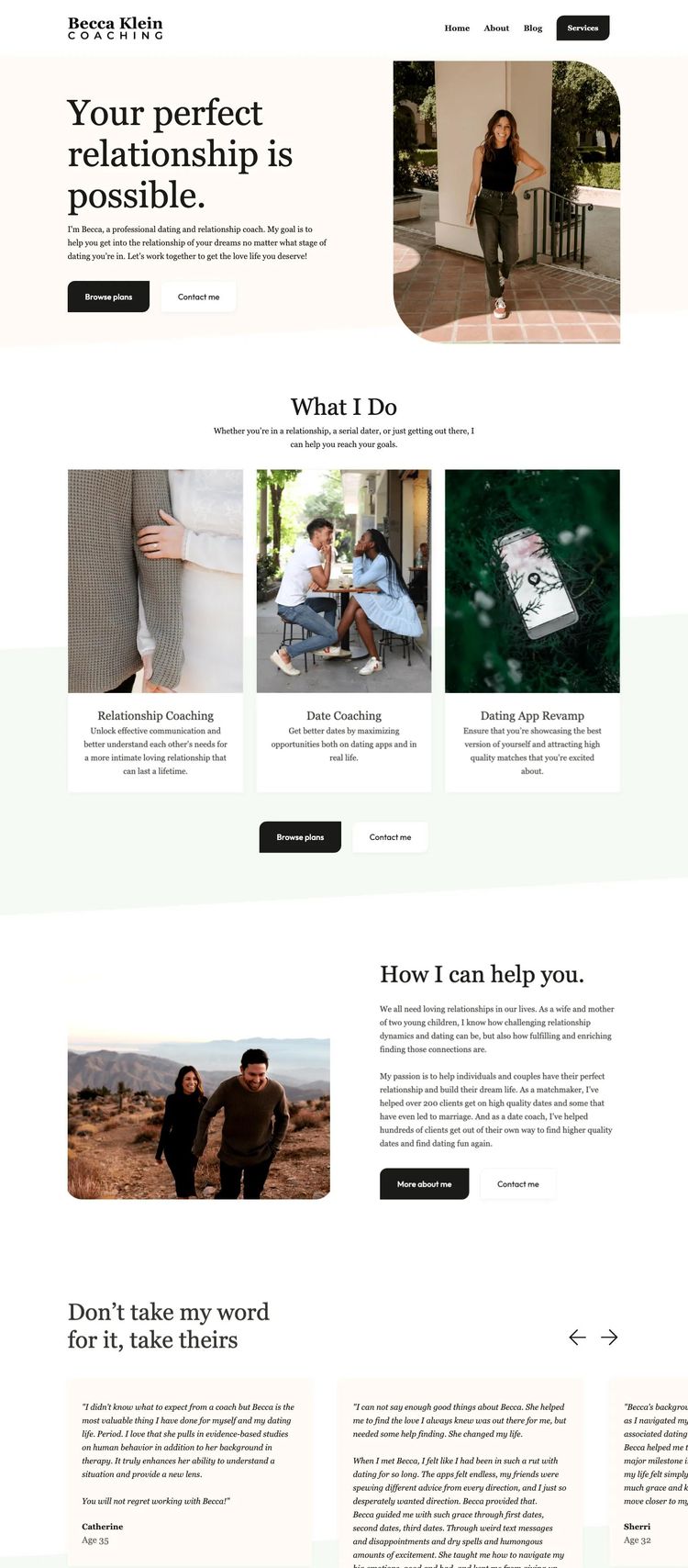 Screenshot 2 of Becca Klein Coaching (Example Webflow Life/Business Coach Website)
