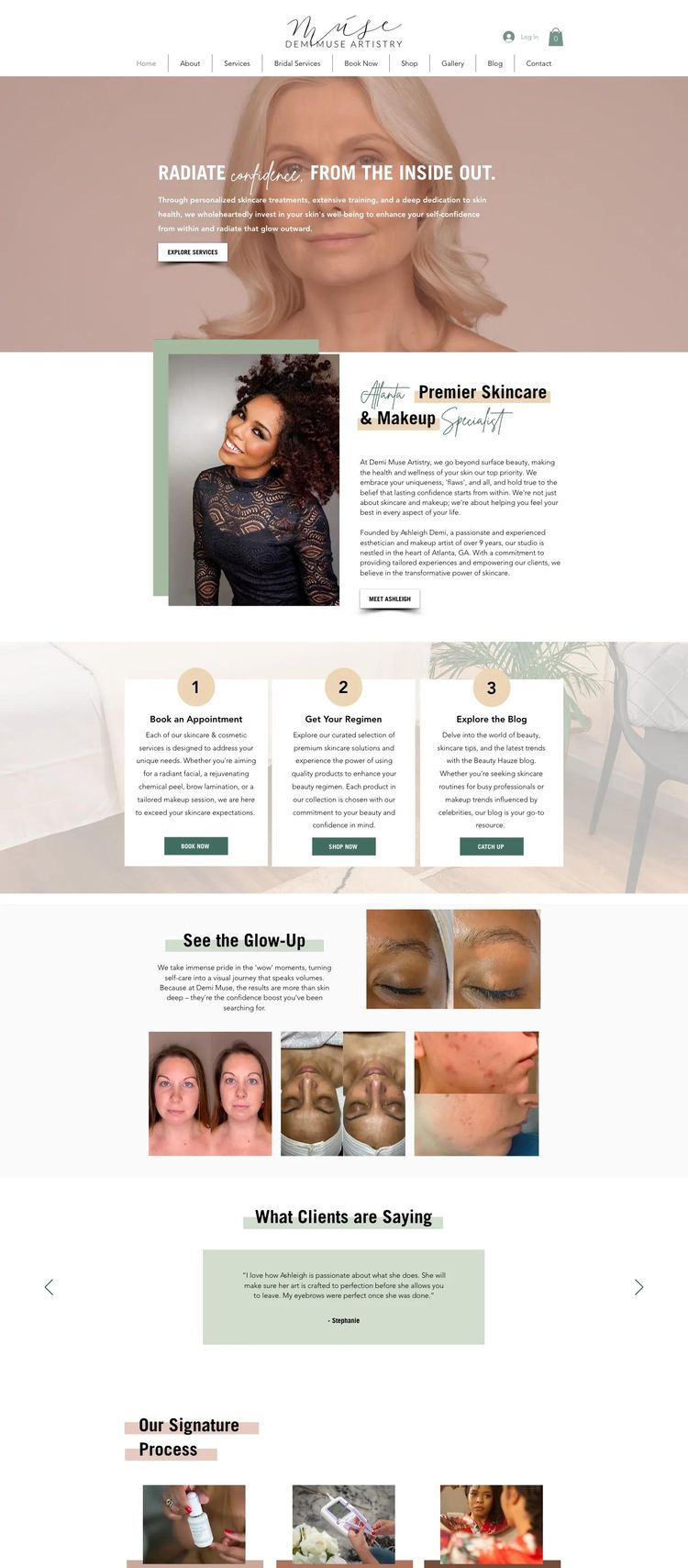Screenshot 1 of Demi Muse Artistry (Example Squarespace Esthetician Website)