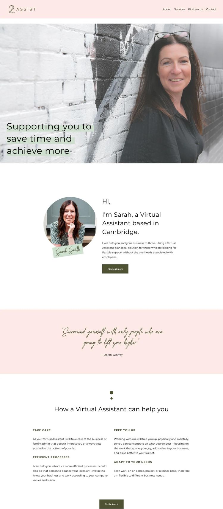 Screenshot 2 of 2 Assist (Example Squarespace Virtual Assistant Website)