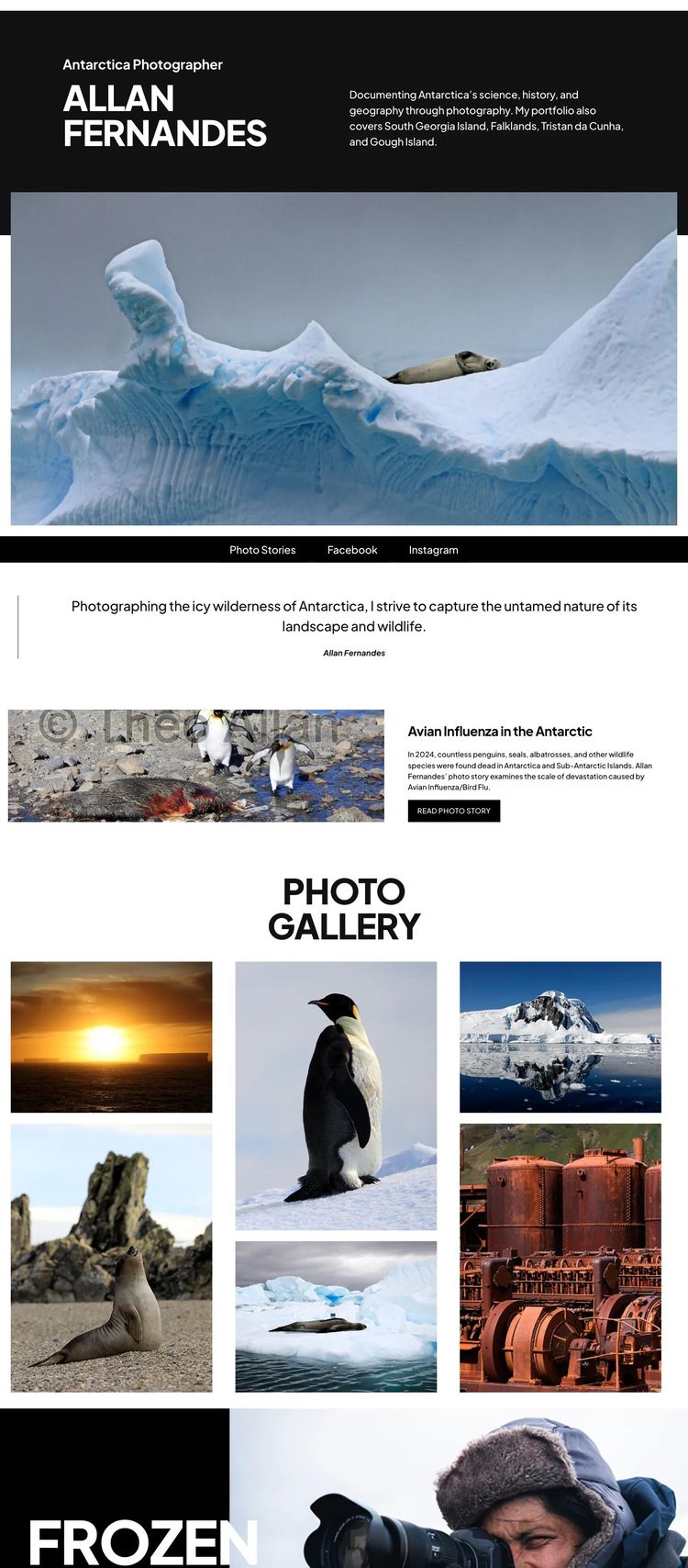 Screenshot 2 of Antarctica Photographer Allan Fernandes (Example WordPress Photography Website)