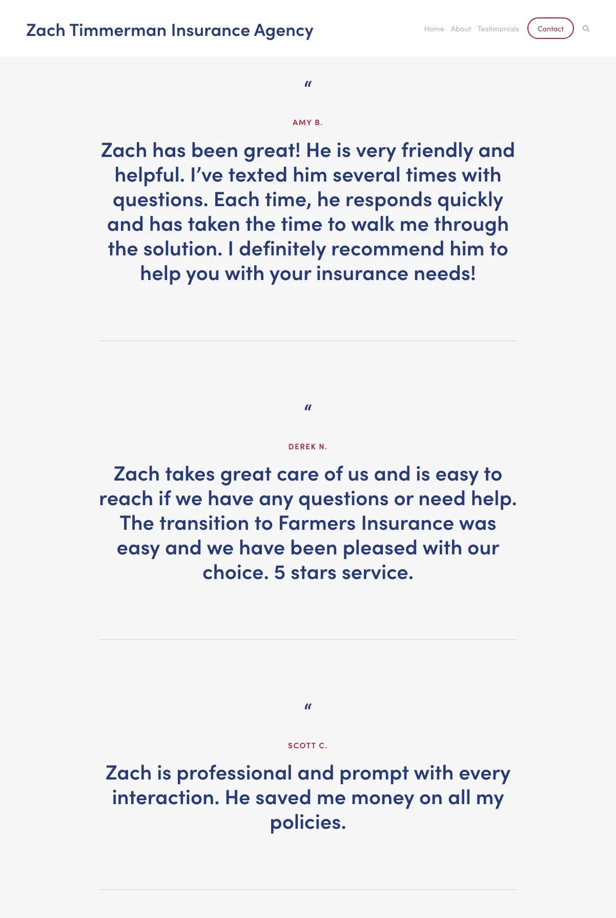 Screenshot 3 of Zach Timmerman Insurance Agency (Example Squarespace Insurance Agent Website)