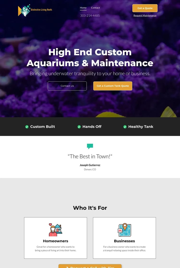 Screenshot 1 of Distinctive Living Reefs (Example Duda Website)
