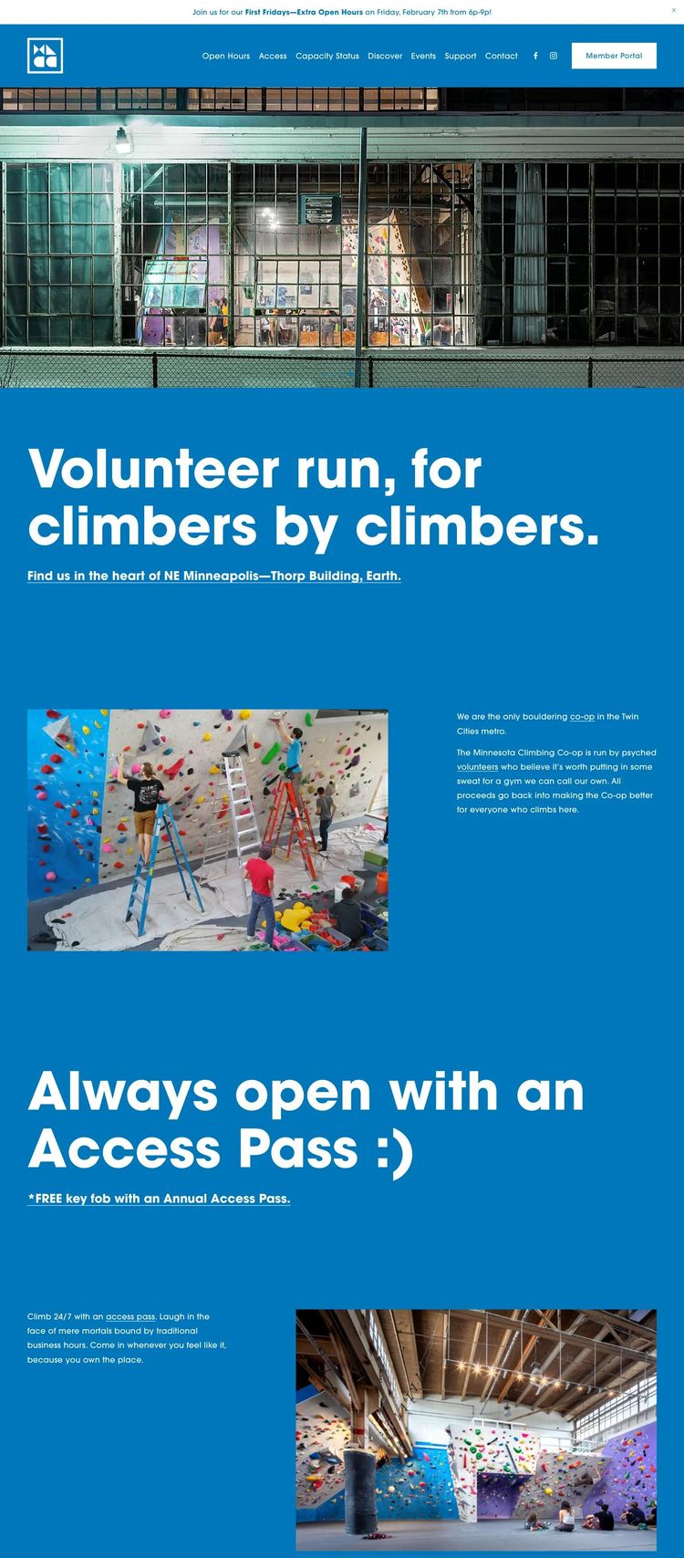 Screenshot 1 of MN Climbing Co-op (Example Squarespace Fitness Website)