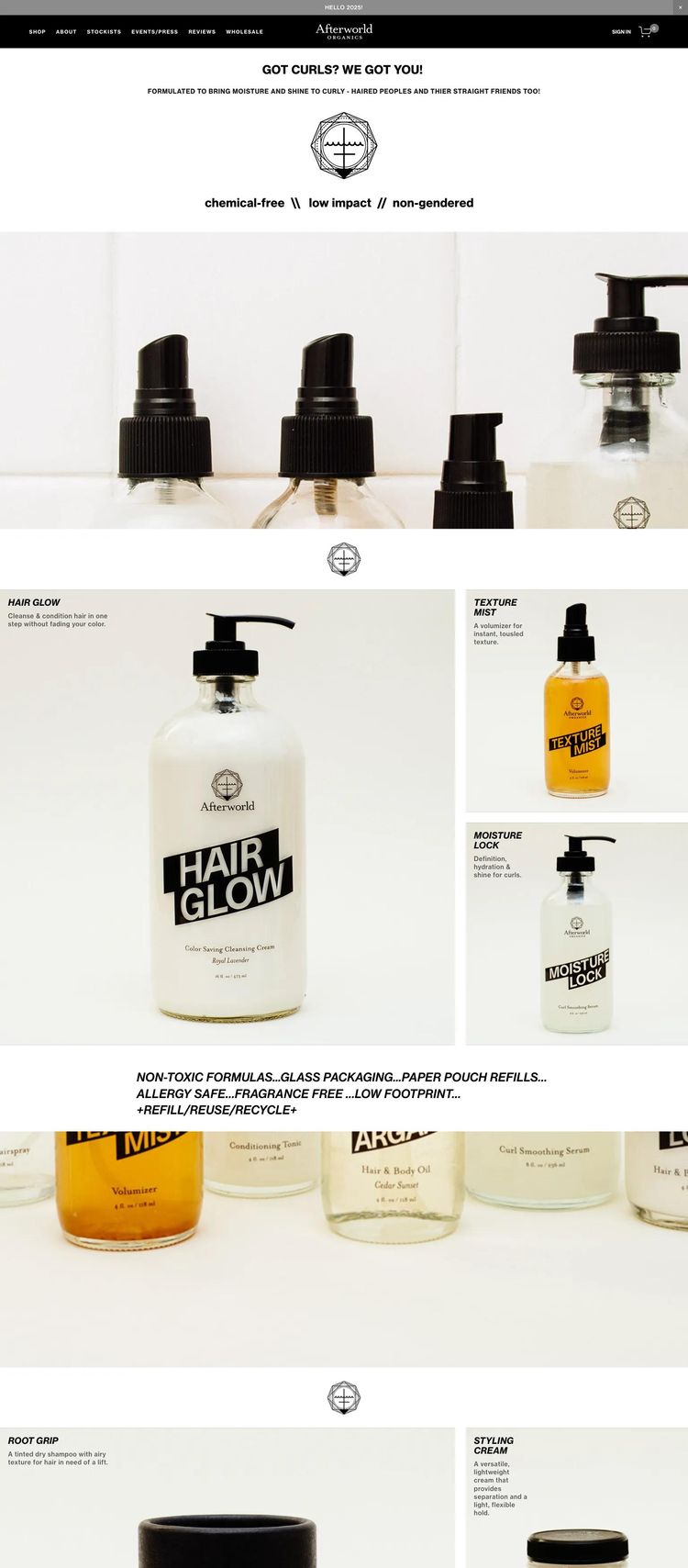 Screenshot 2 of Afterworld Organics (Example Squarespace Beauty Products Website)