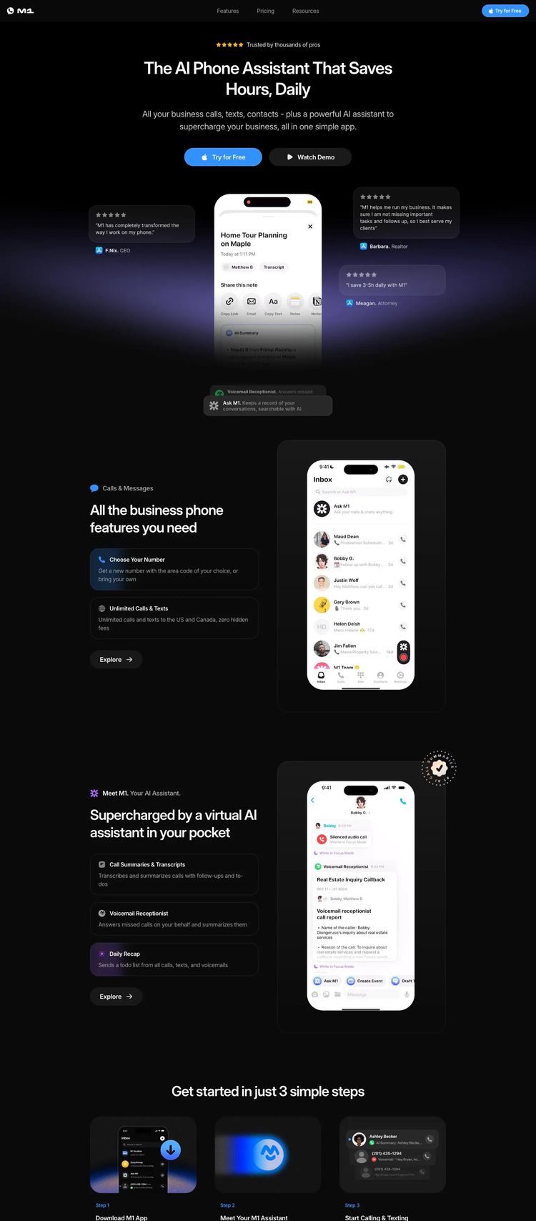 Screenshot 2 of M1 App (Example Framer Mobile App Website)