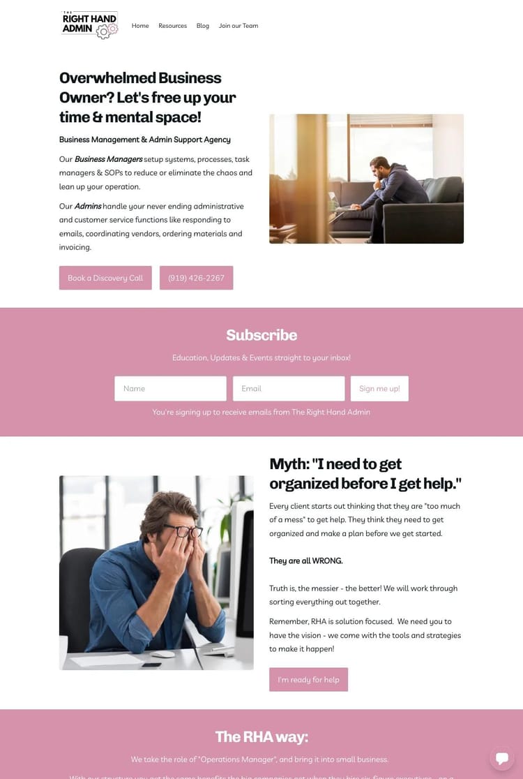 Screenshot 1 of The Right Hand Admin (Example Podia Website)