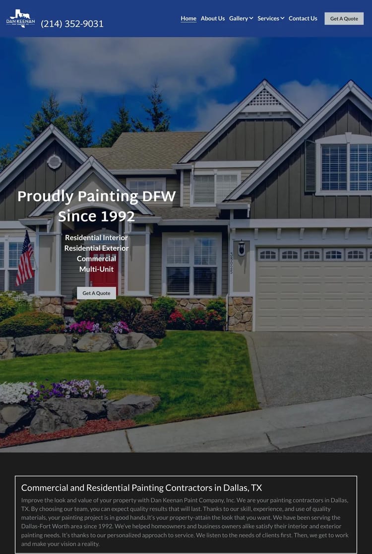 Screenshot 1 of Dan Keenan Paint Co (Example Strikingly Website)