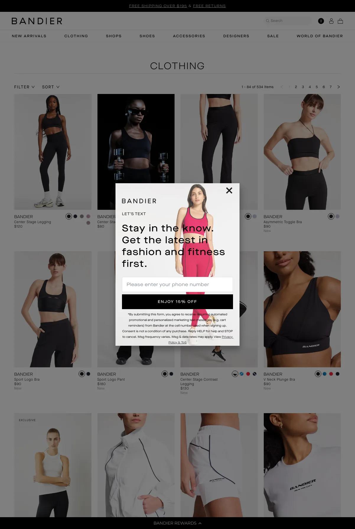 Screenshot 2 of Bandier (Example Shopify Clothing Website)