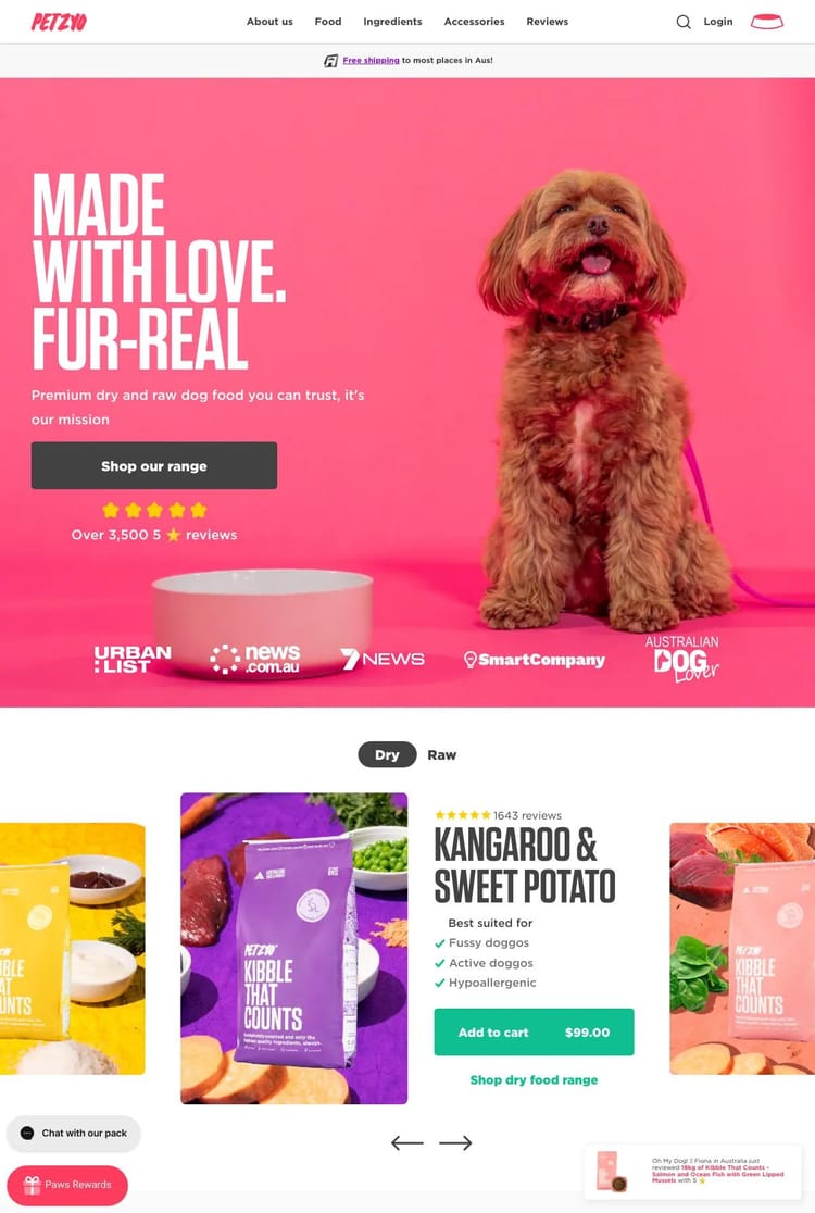 Screenshot 1 of Petzyo (Example Shopify Food and Beverage Website)