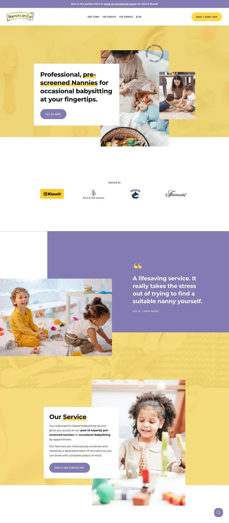 Screenshot 2 of Nannies on Call (Example Squarespace Child Care Website)