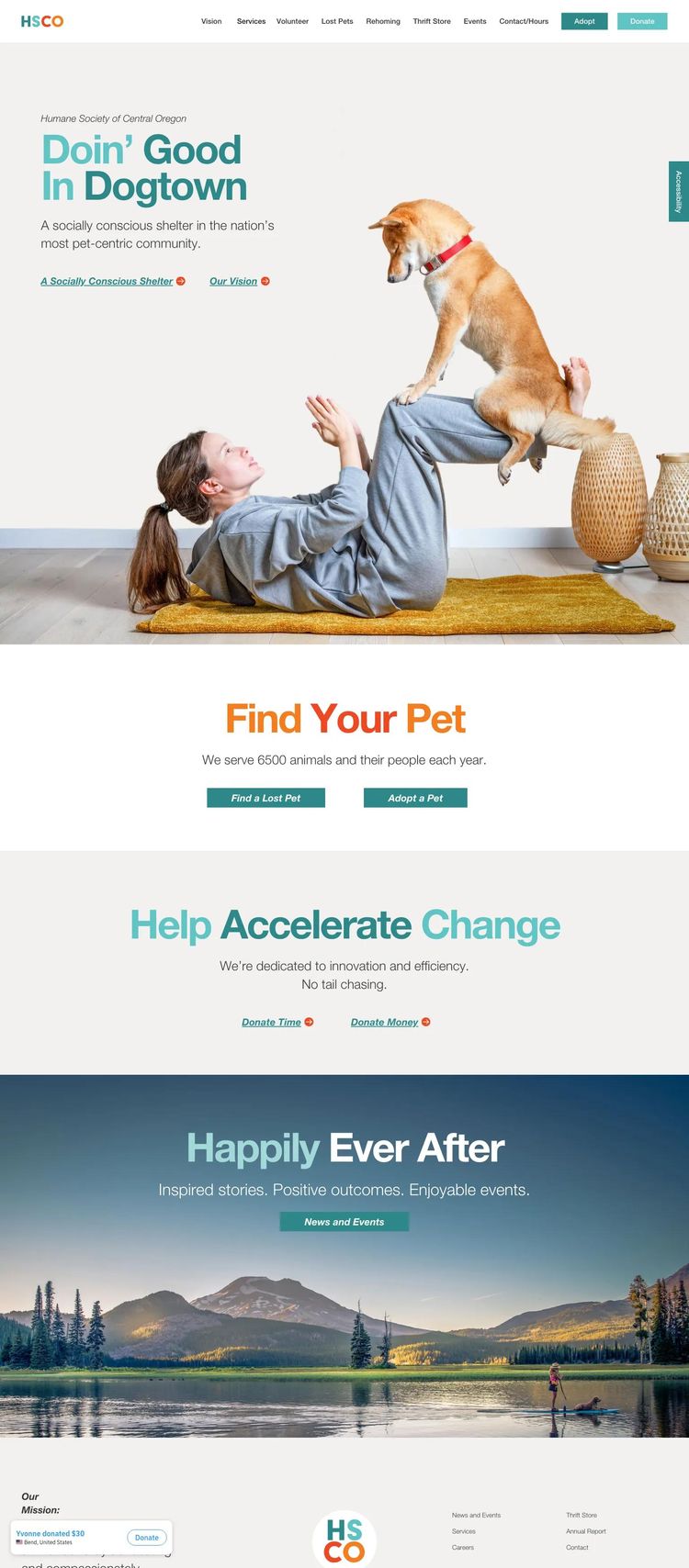 Screenshot 2 of Humane Society of Central Oregon (Example Webflow Nonprofit Organization Website)