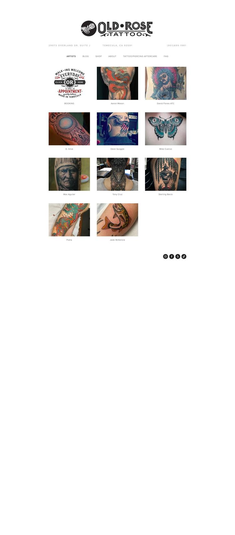 Screenshot 1 of Old Rose Tattoo (Example Squarespace Tattoo Artist/Studio Website)