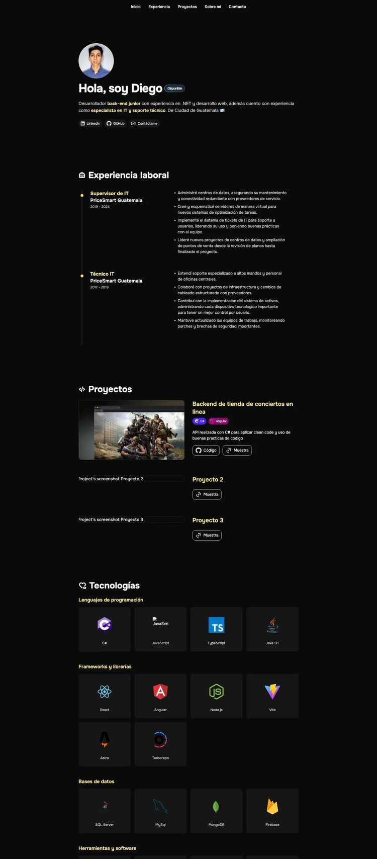 Screenshot 2 of Diego Javr (Example Astro IT Services Website)