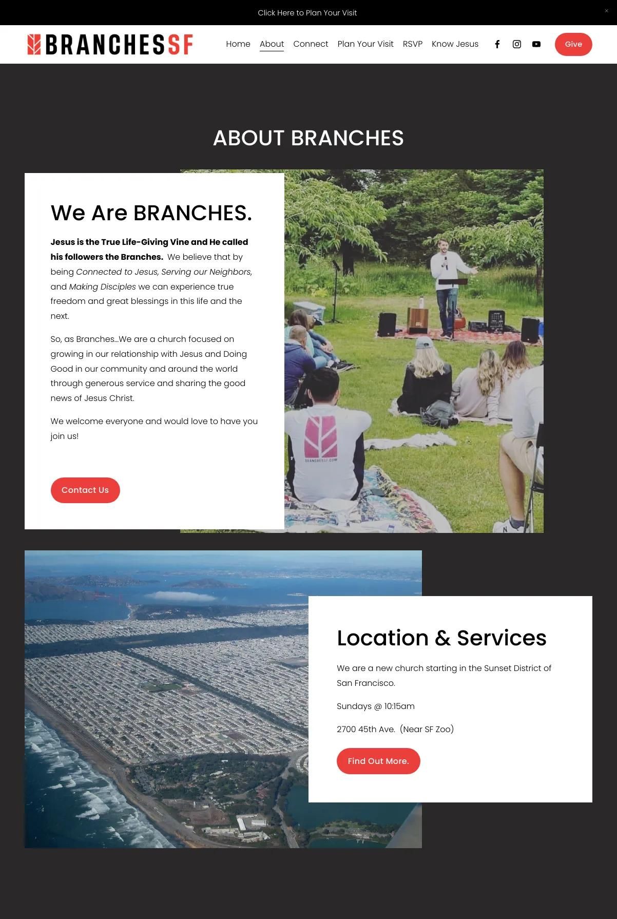 Screenshot 2 of Branches Church SF (Example Squarespace Church Website)