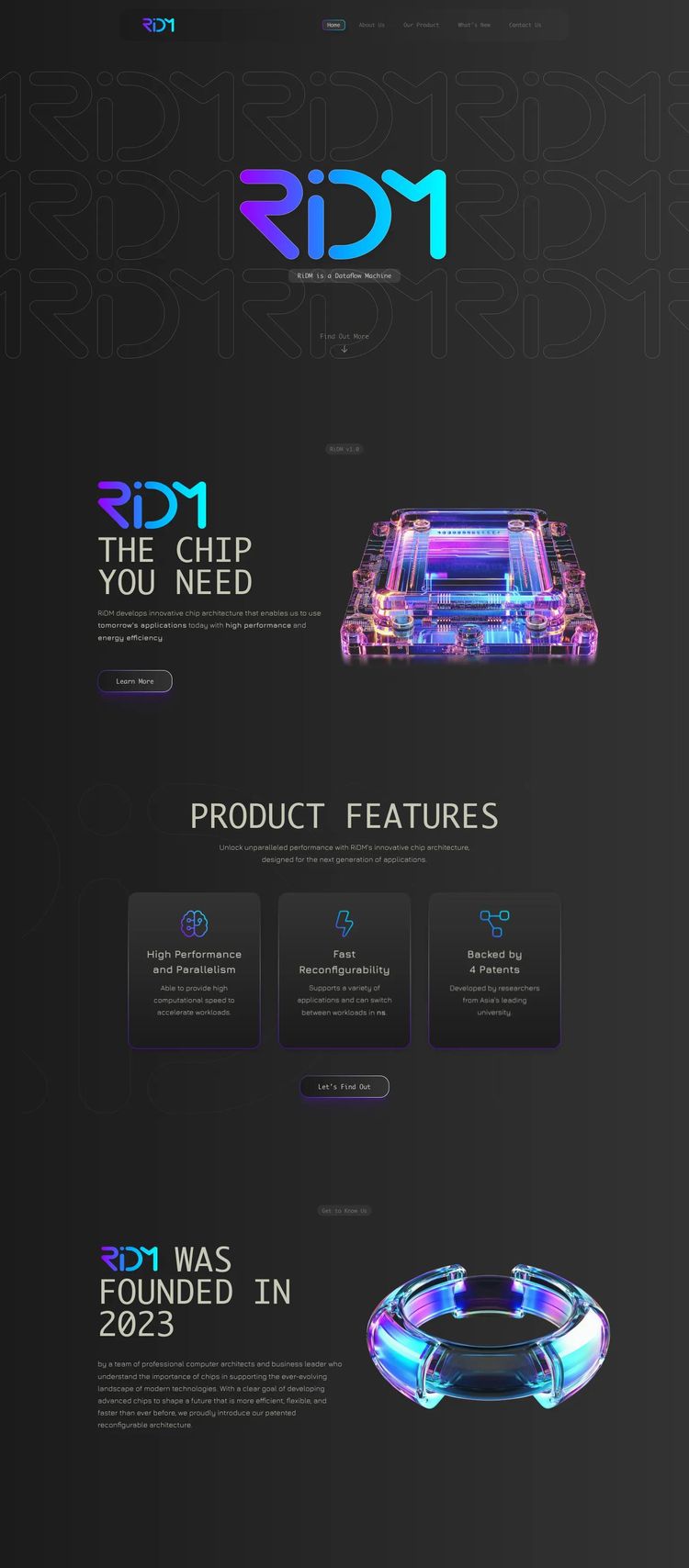 Screenshot 2 of RiDM Technology (Example Framer Hardware and Technology Website)