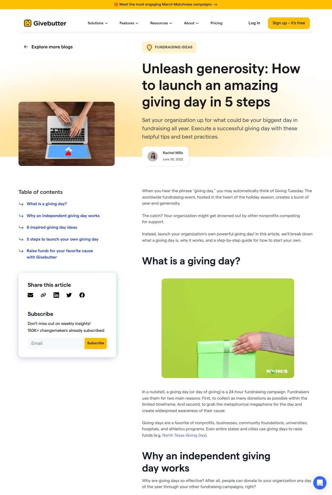 Screenshot 1 of Givebutter (Example Webflow Blog Website)
