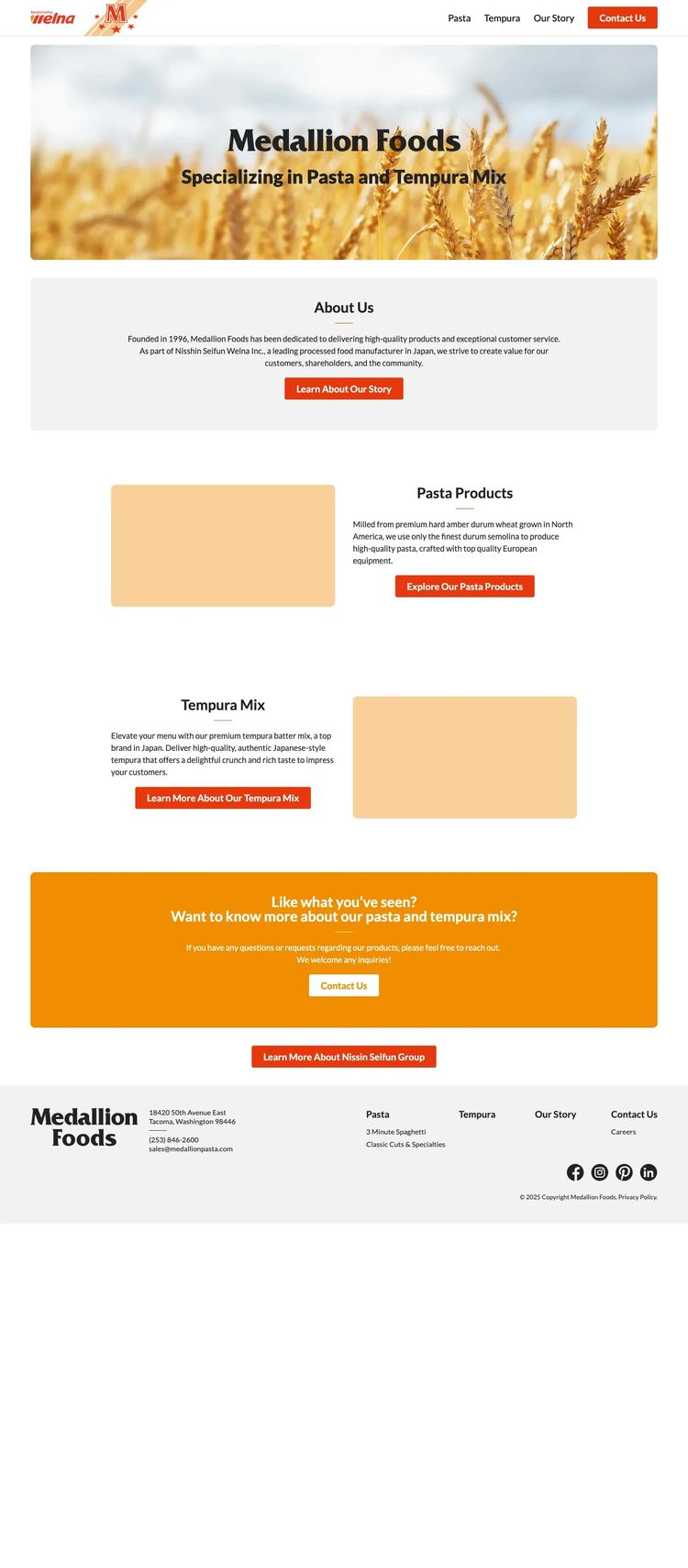 Screenshot 1 of Medallion Foods (Example Duda Food and Beverage Website)