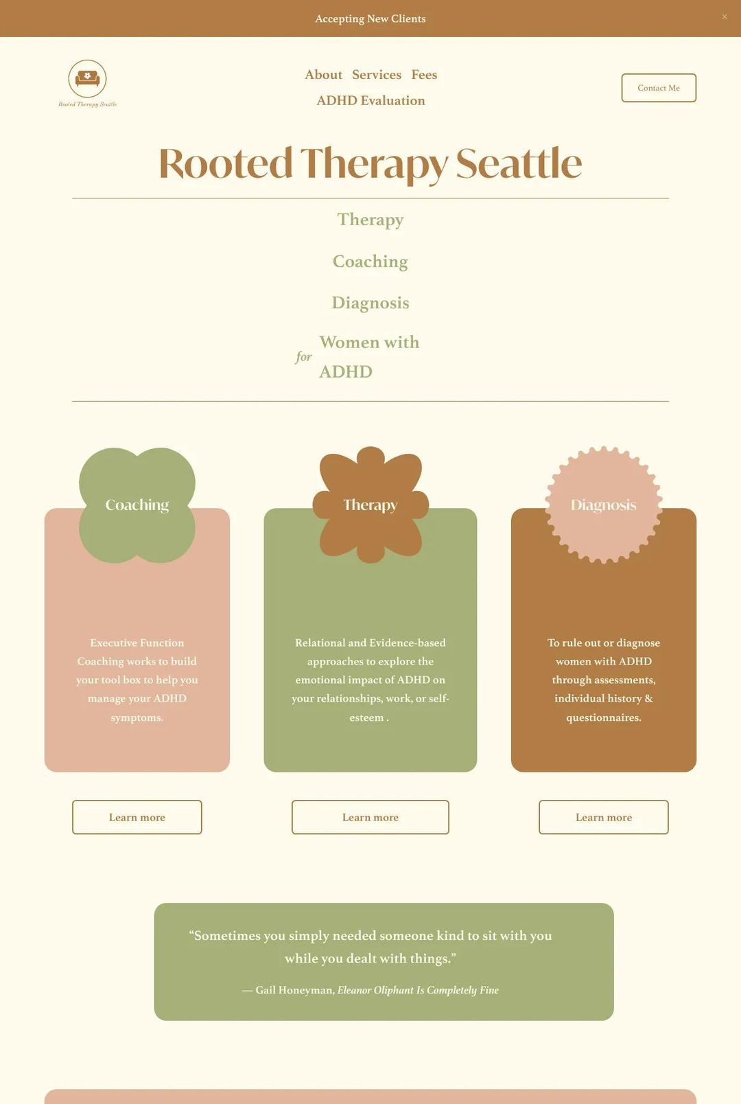 Screenshot 1 of Rooted Therapy Seattle (Example Squarespace Therapist Website)