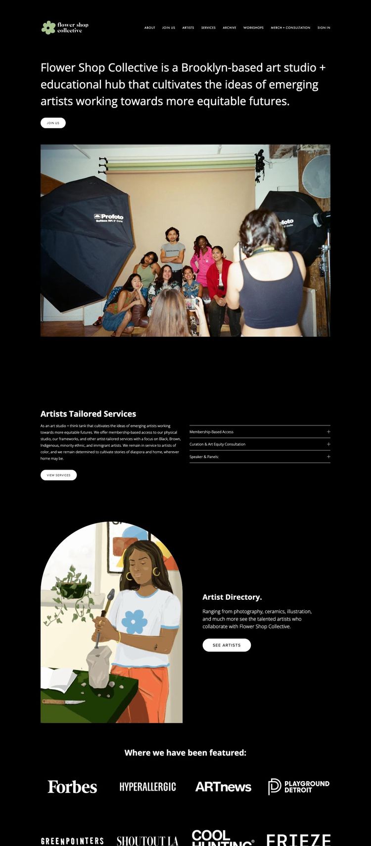 Screenshot 1 of Flower Shop Collective (Example Squarespace Artist Website)