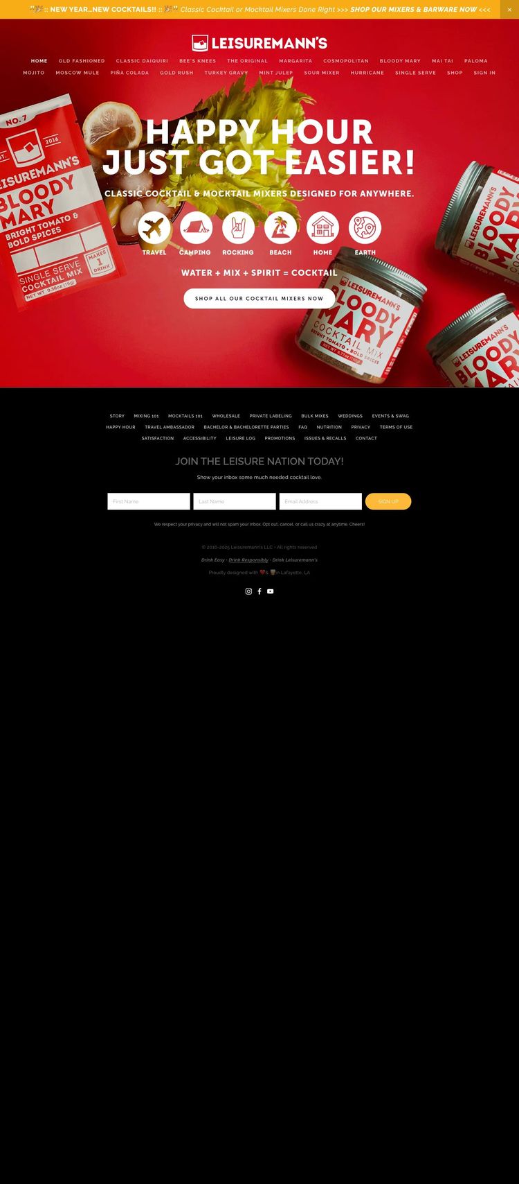Screenshot 1 of Leisuremann's Cocktail Mixes (Example Squarespace Ecommerce (General) Website)