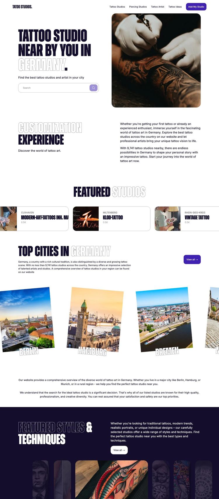 Screenshot 2 of Tattoo Studios (Example Sanity Tattoo Artist/Studio Website)