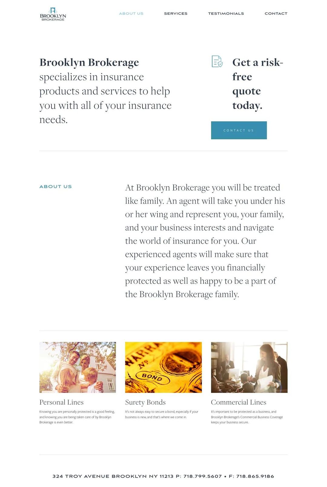 Screenshot 1 of Brooklyn Brokerage (Example Squarespace Insurance Agent Website)