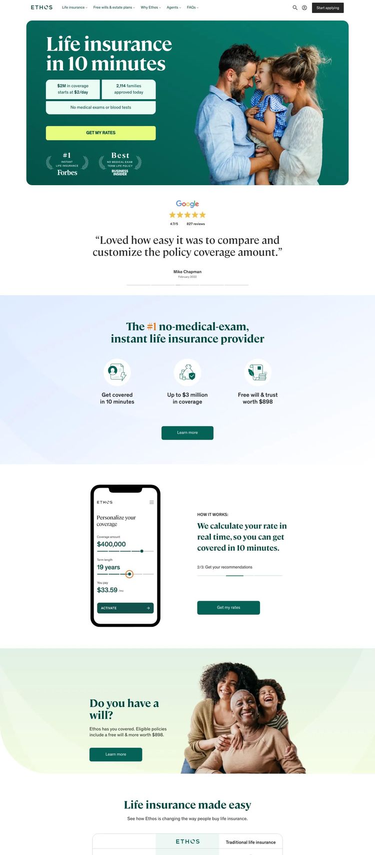 Screenshot 2 of Ethos (Example Next.js Insurance Agent Website)
