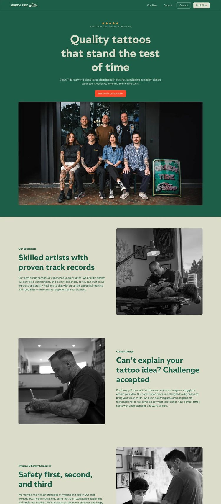 Screenshot 2 of Green Tide Tattoo (Example Webflow Tattoo Artist/Studio Website)