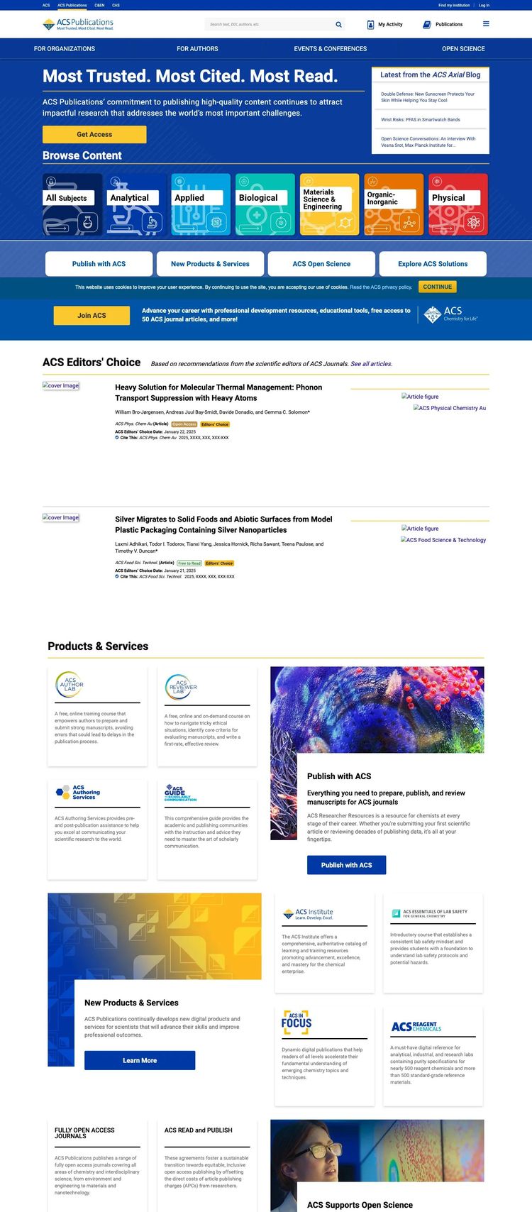 Screenshot 1 of ACS Publications (Example Sanity Educational Institution Website)
