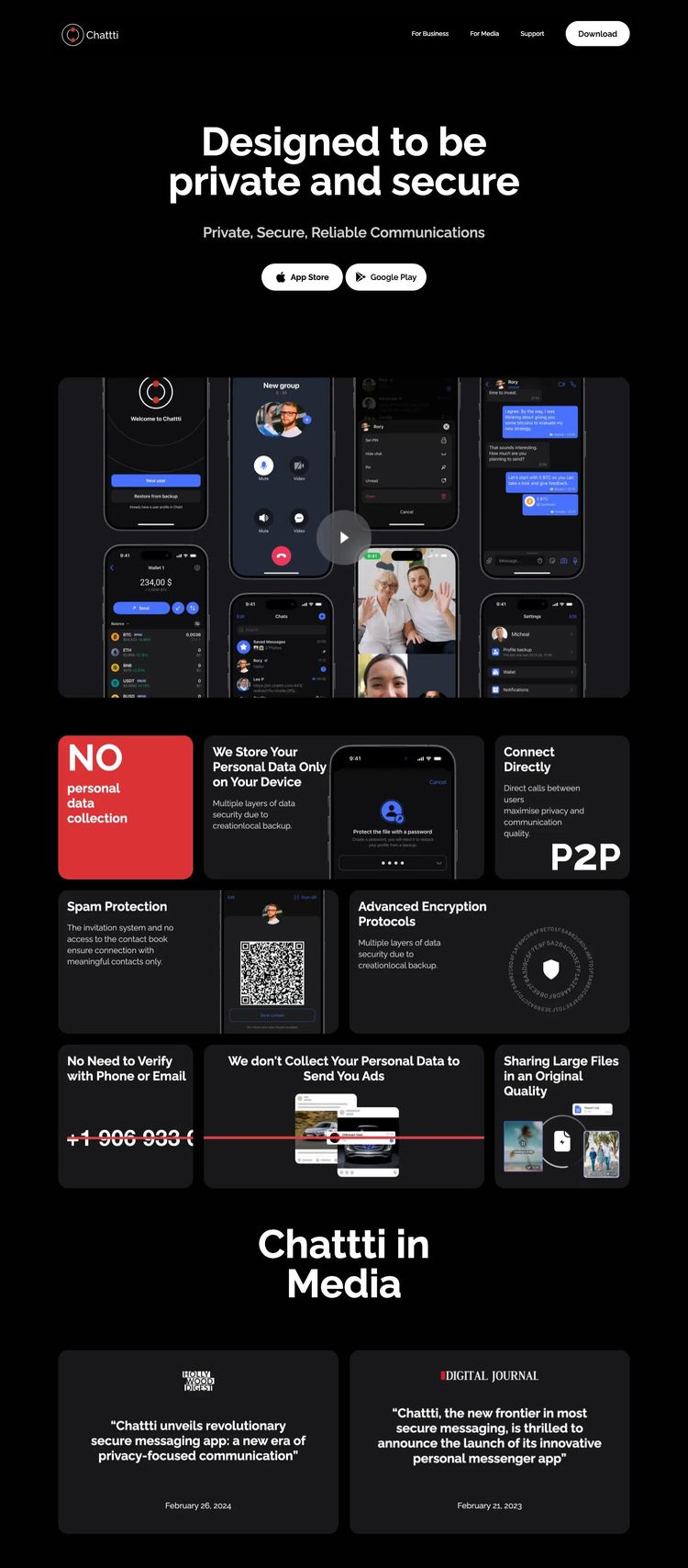 Screenshot 2 of Chattti (Example Webflow Mobile App Website)