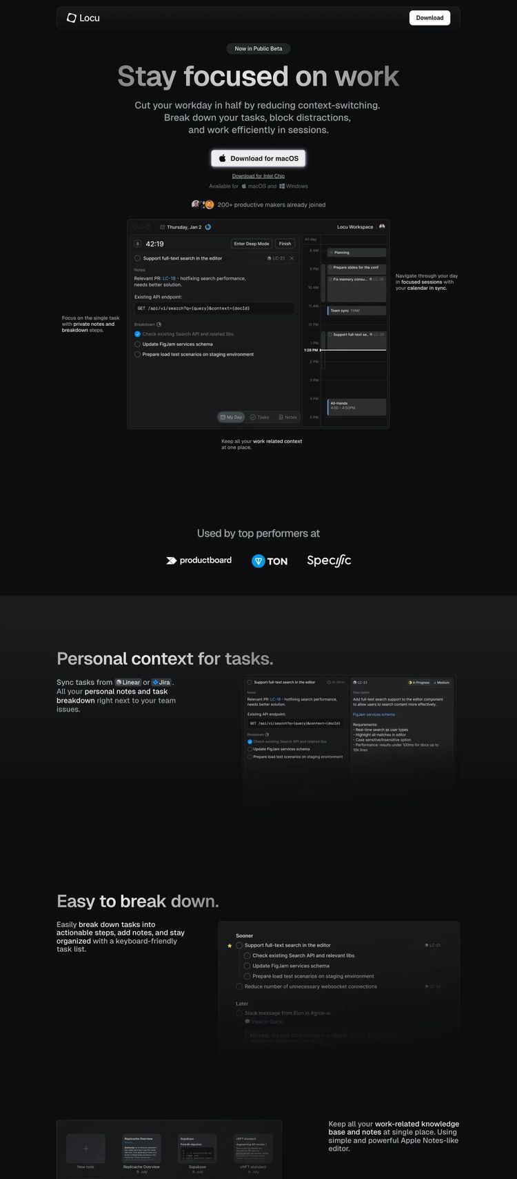 Screenshot 2 of Locu (Example Framer Productivity and Collaboration Website)