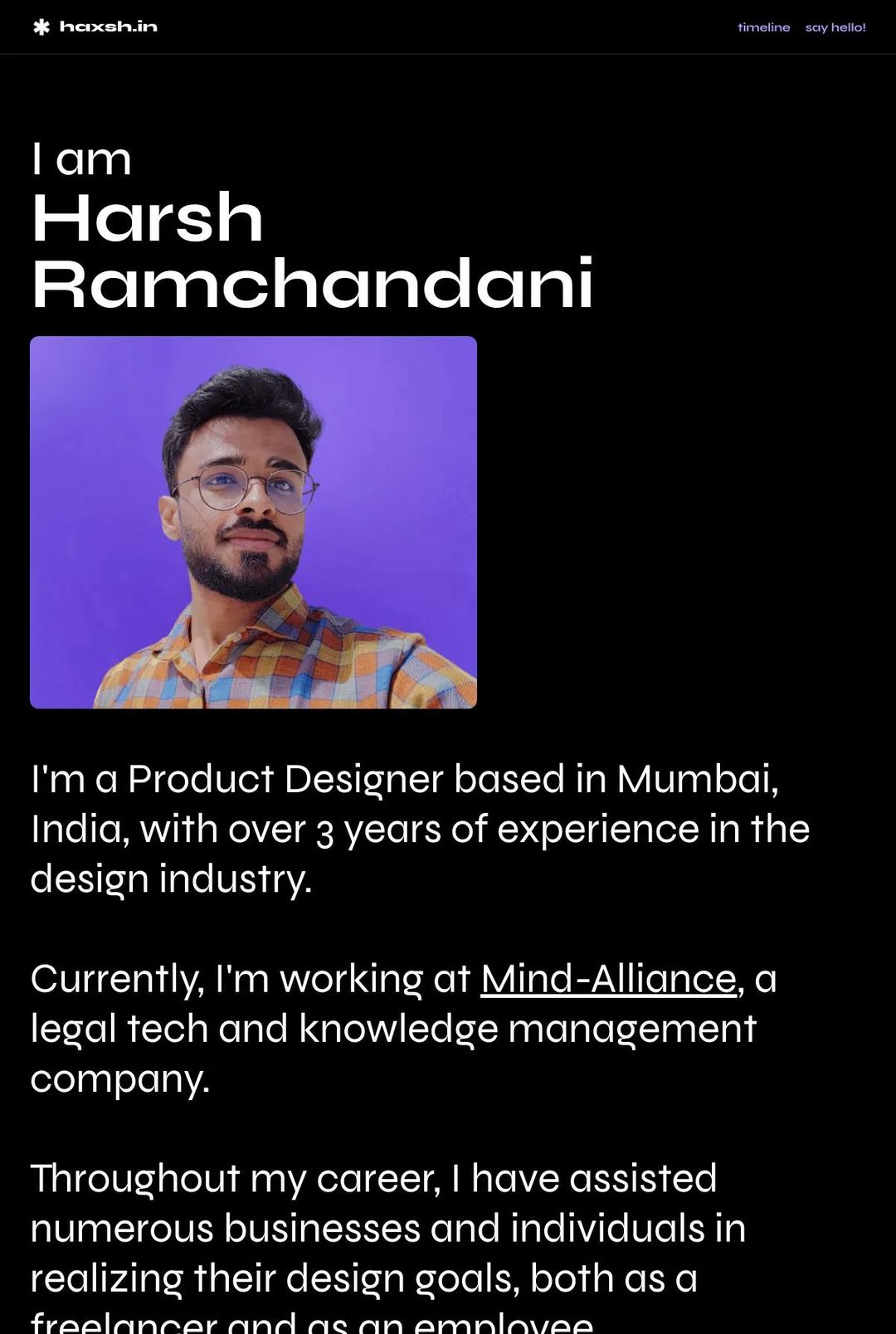 Screenshot 1 of Harsh Ramchandani (Example Webstudio Website)