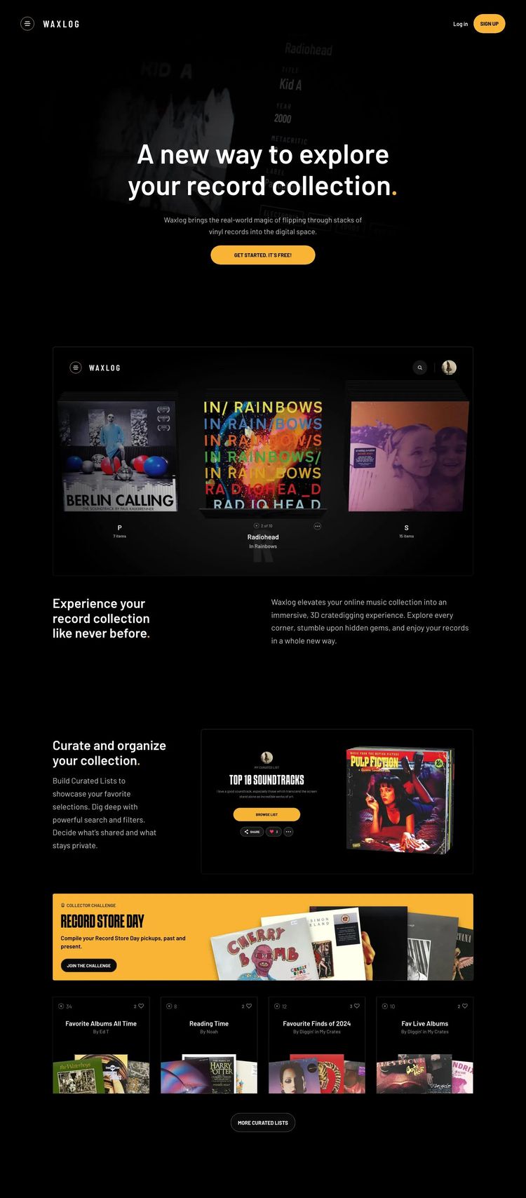 Screenshot 2 of Waxlog (Example Svelte Music Producer Website)