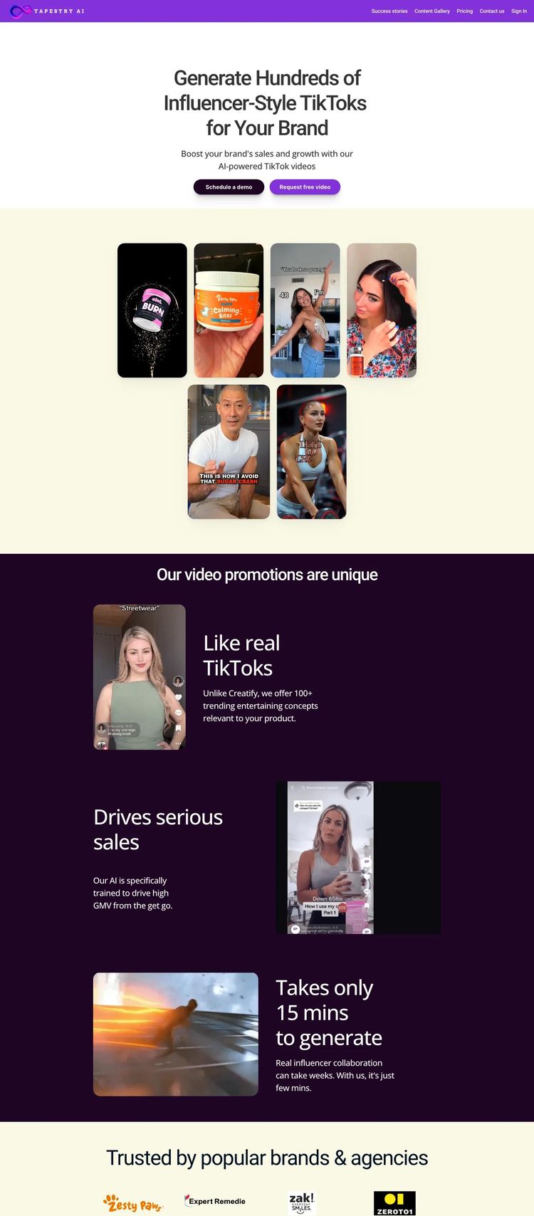 Screenshot 2 of Tapestry AI (Example Framer TikTok Agency Website)