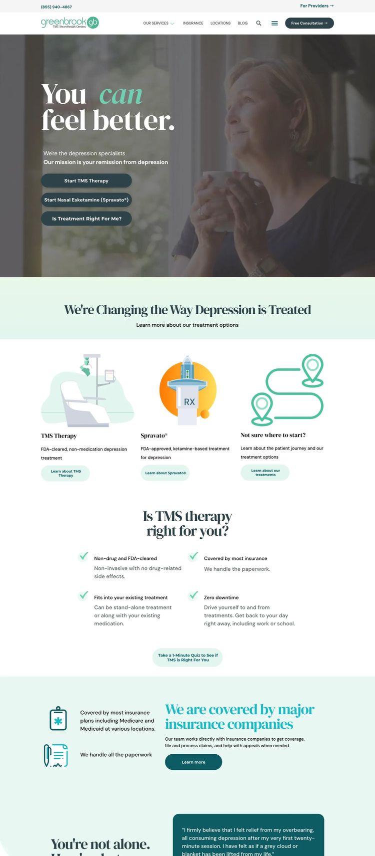 Screenshot 1 of Greenbrook TMS (Example Duda Mental Health Services Website)