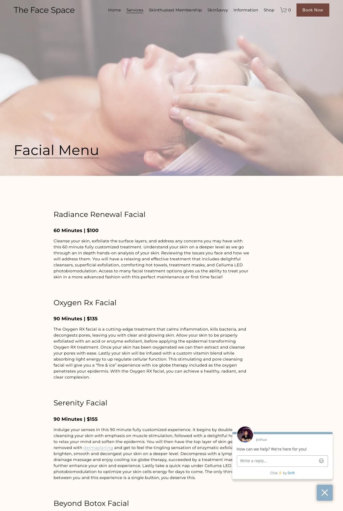 Screenshot 2 of The Face Space (Example Squarespace Esthetician Website)