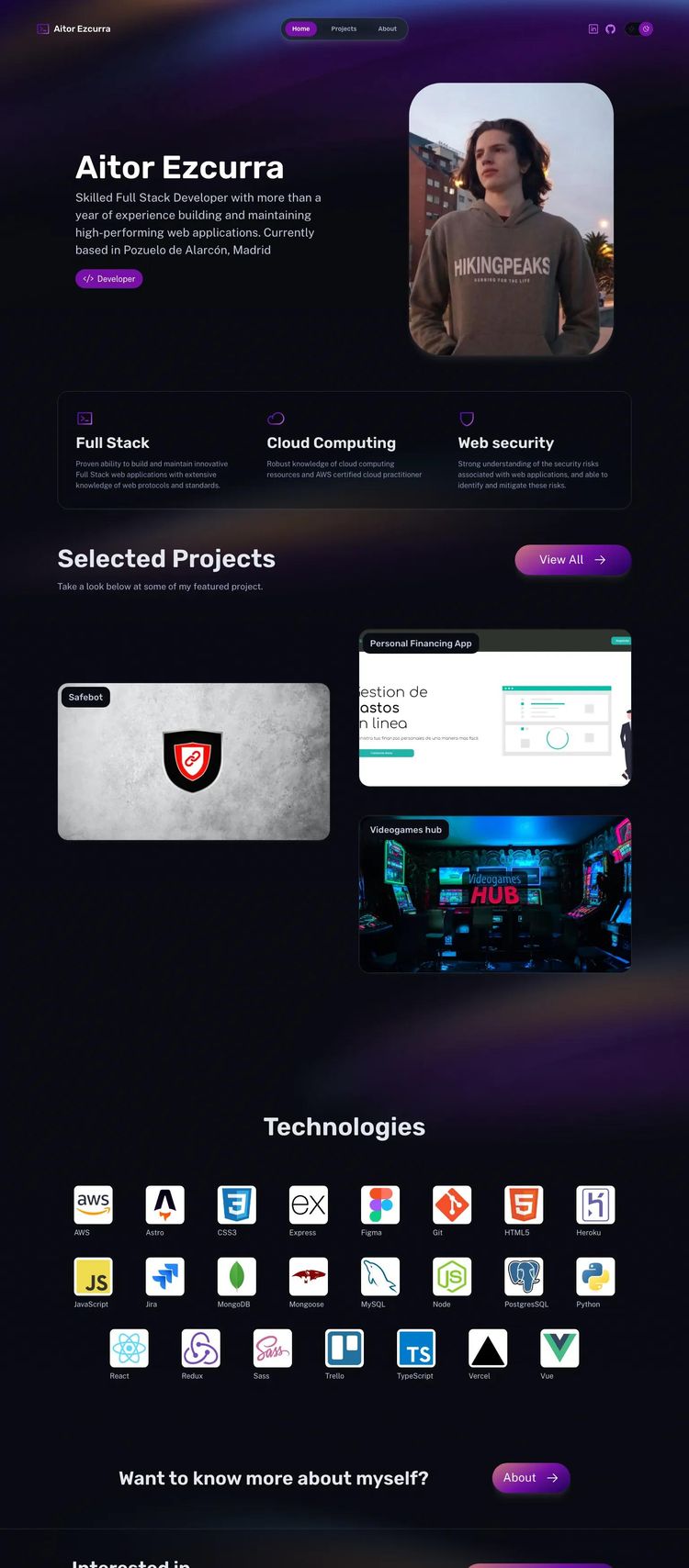 Screenshot 2 of Aitor Ezcurra (Example Astro Web Developer Portfolio Website)