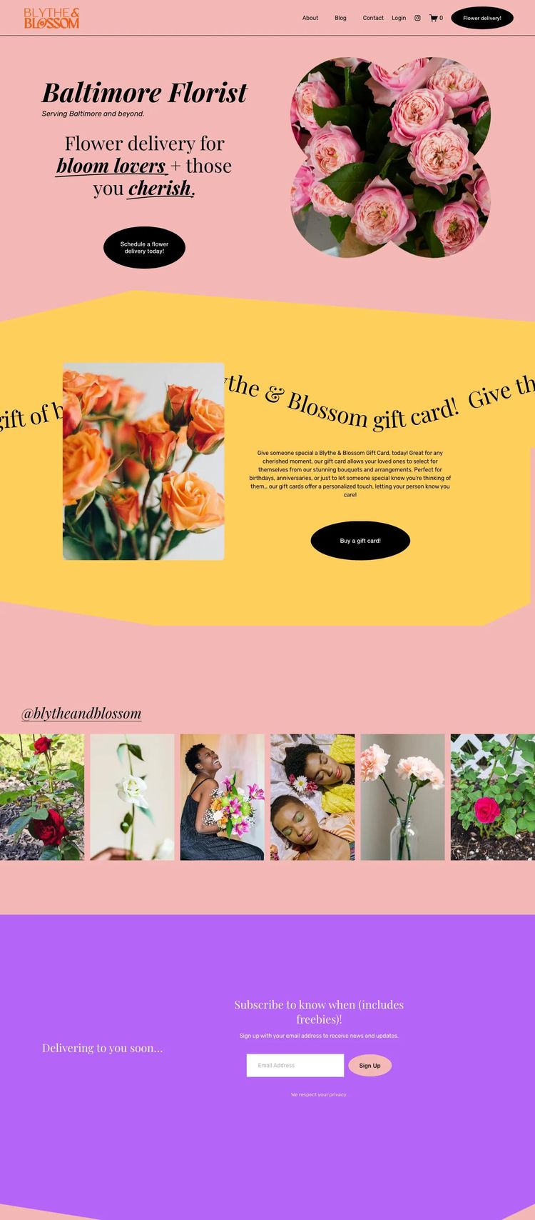 Screenshot 2 of Blythe & Blossom (Example Squarespace Florist Website)