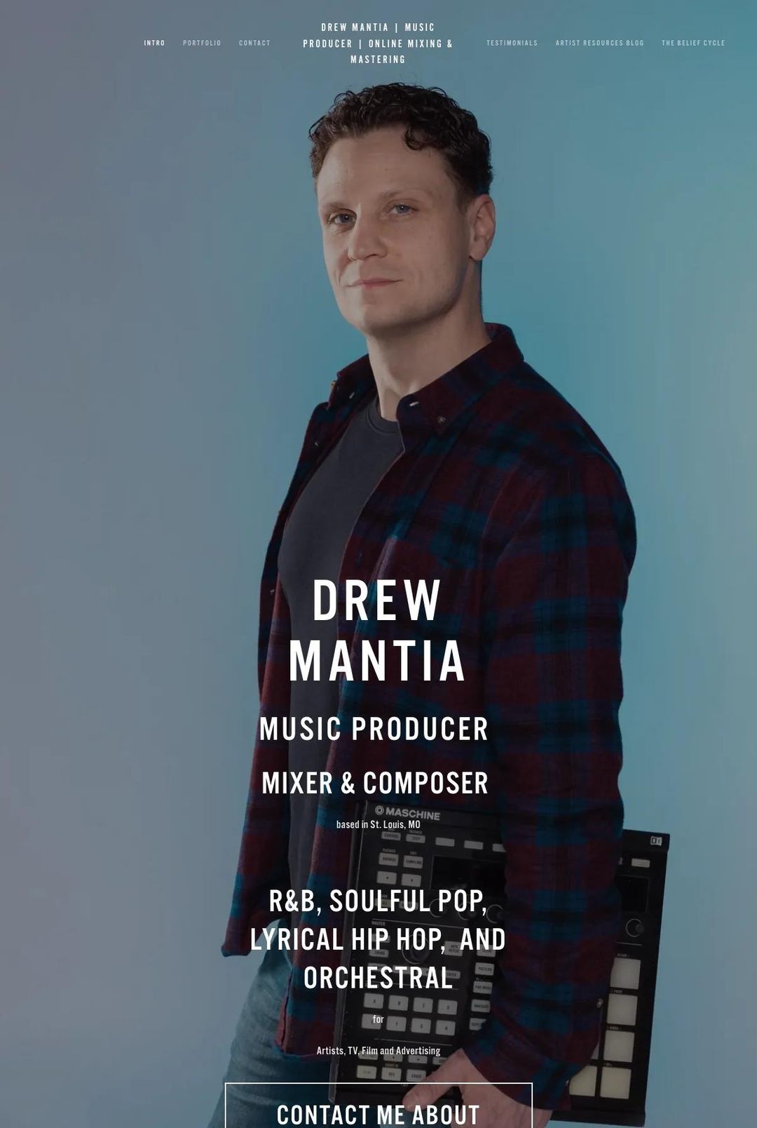 Screenshot 1 of Drew Mantia (Example Squarespace Music Producer Website)