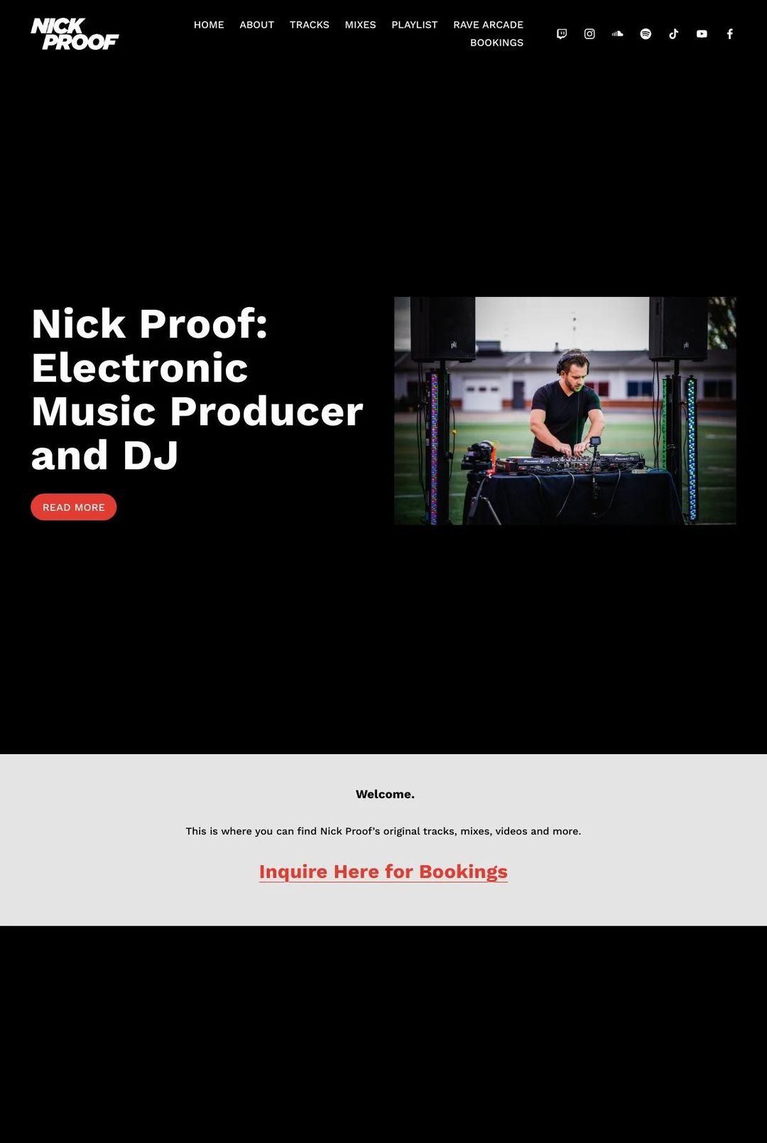Screenshot 1 of DJ Nick Proof (Example Squarespace Music Producer Website)