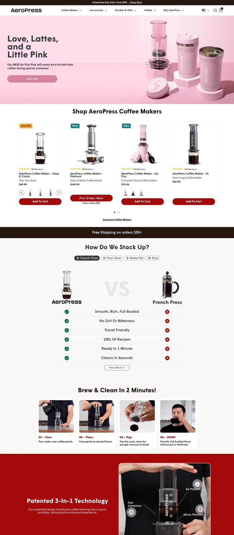 Screenshot 2 of AeroPress (Example Shopify Food and Beverage Website)