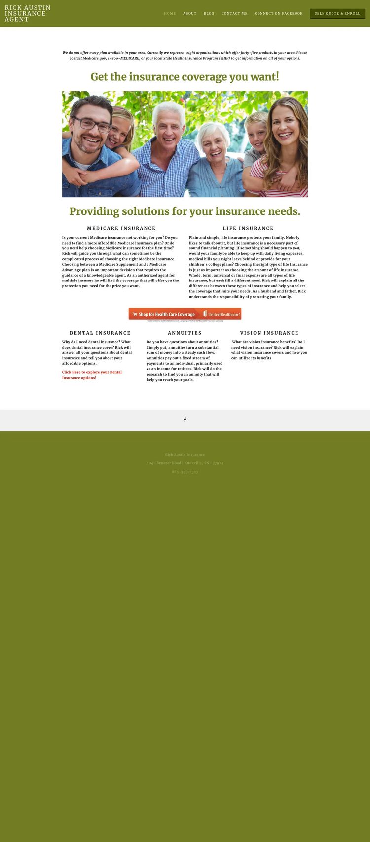 Screenshot 1 of Rick Austin Insurance Agent (Example Squarespace Insurance Agent Website)