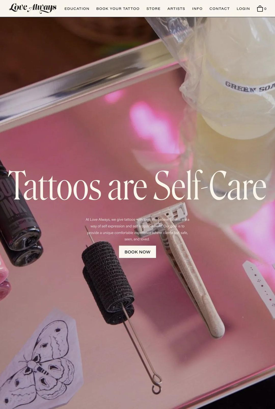 Screenshot 1 of Love Always Tattoo (Example Squarespace Tattoo Website)