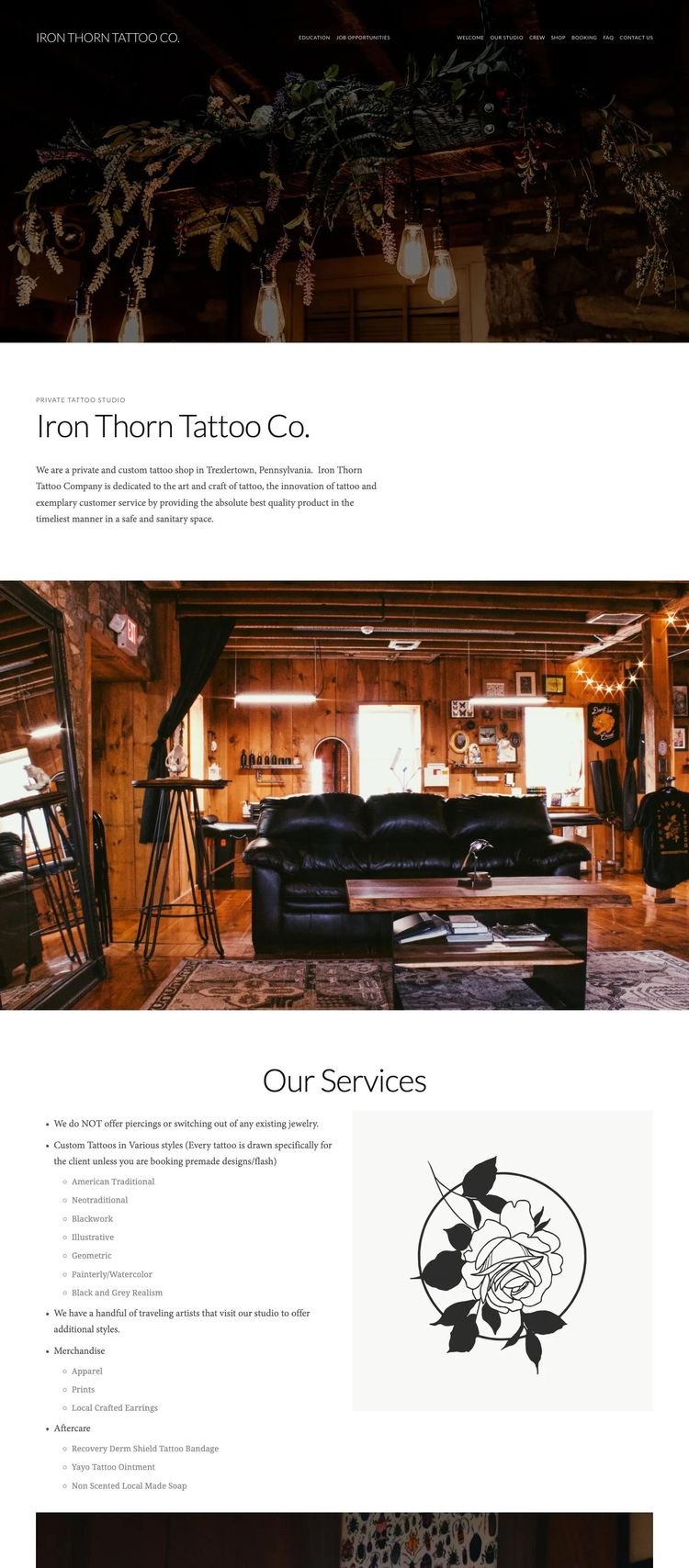 Screenshot 1 of Iron Thorn Tattoo Co. (Example Squarespace Tattoo Artist/Studio Website)
