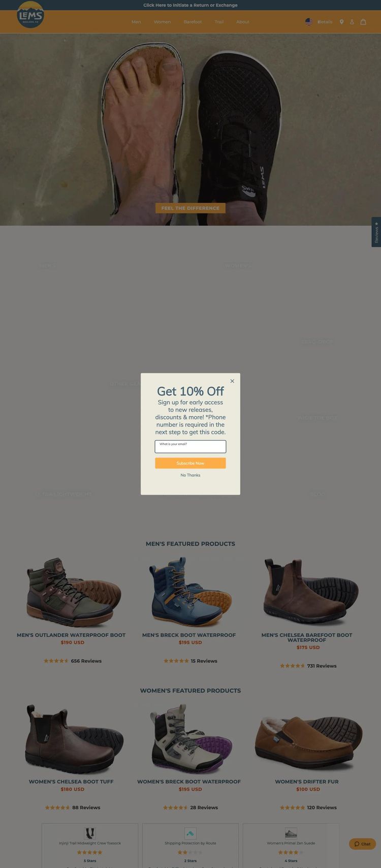 Screenshot 1 of Lems Shoes (Example Shopify Clothing/Fashion Website)