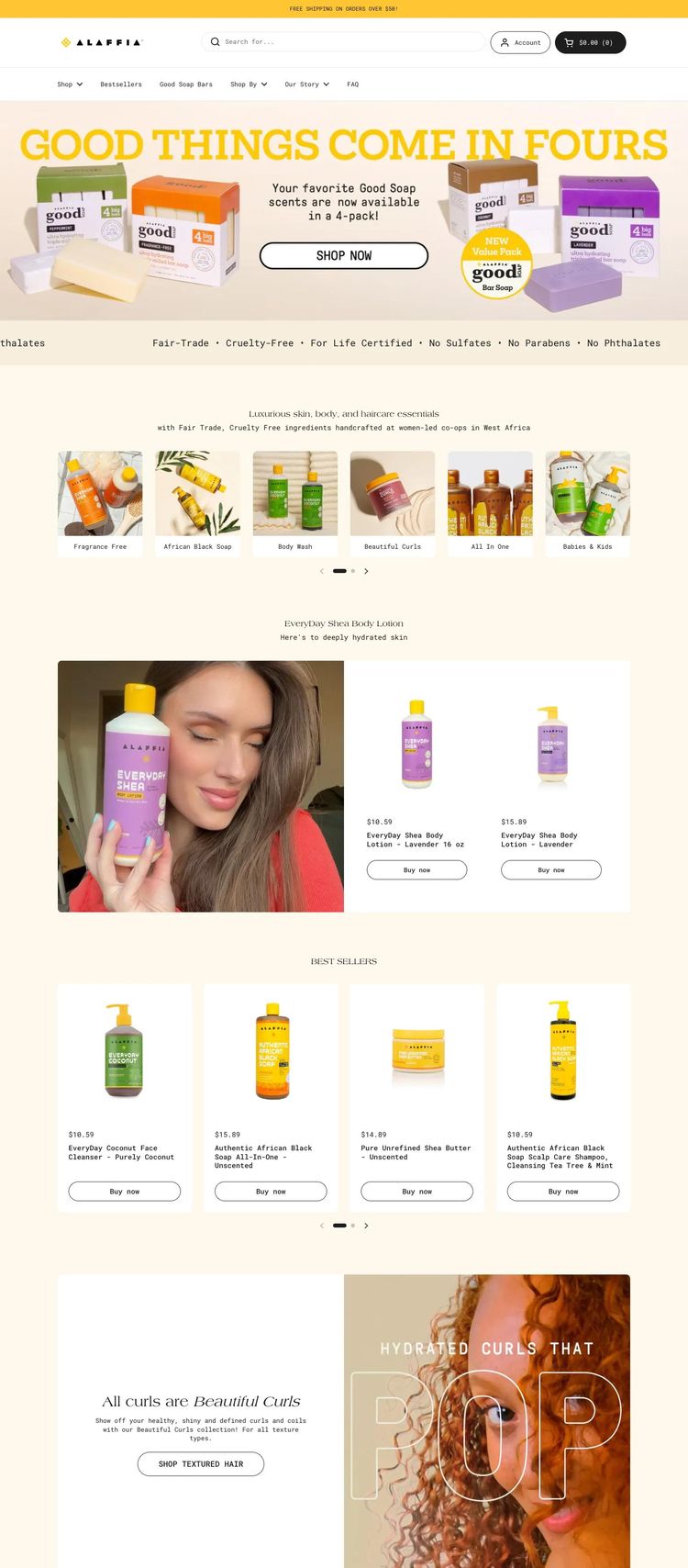 Screenshot 2 of Alaffia (Example Shopify Beauty Products Website)