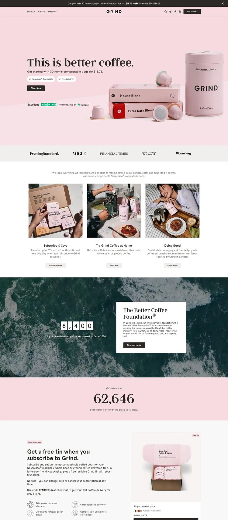 Screenshot 2 of Grind (Example Shopify Food and Beverage Website)