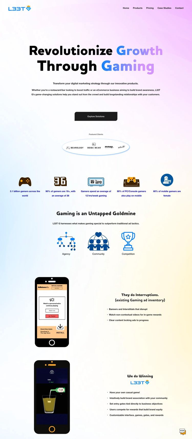 Screenshot 2 of L33T G (Example Squarespace Gaming and Interactive Website)